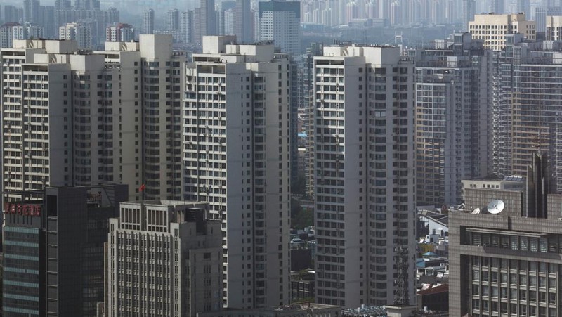 Pembangunan kompleks perumahan garapan Country Garden yang berlokasi di Tianjin, Utara China. (AP Photo/Ng Han Guan)