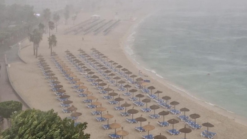A general view of the storm in Mallorca, Spain August 27, 2023, in this screen grab taken from a social media video. Sanja Poljanski/ via REUTERS THIS IMAGE HAS BEEN SUPPLIED BY A THIRD PARTY. MANDATORY CREDIT. NO RESALES. NO ARCHIVES.