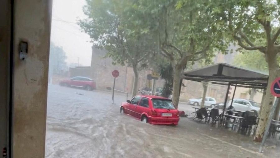 A general view of the storm in Mallorca, Spain August 27, 2023, in this screen grab taken from a social media video. Sanja Poljanski/ via REUTERS THIS IMAGE HAS BEEN SUPPLIED BY A THIRD PARTY. MANDATORY CREDIT. NO RESALES. NO ARCHIVES.