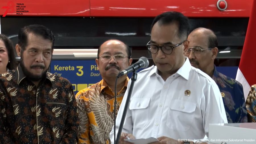 Menteri Perhubungan Budi Karya Sumadi di peresmian LRT Terintegrasi Jabodebek, 28 Agustus 2023. (Tangkapan Layar Youtube)