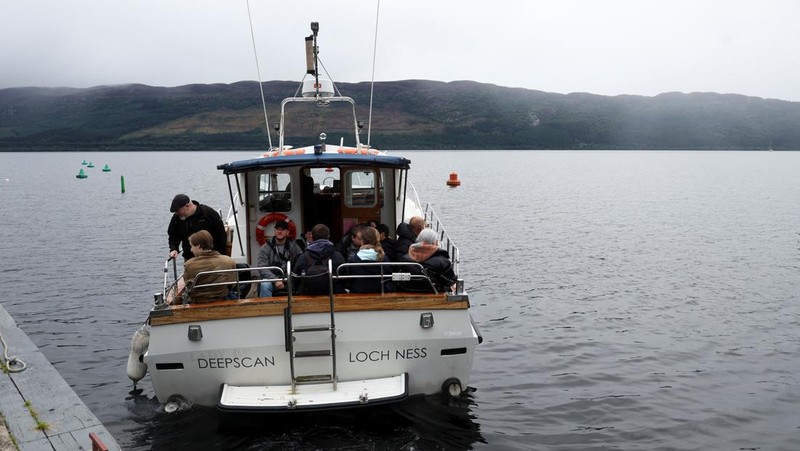 Volunteers take off in the Loch Ness Project Research Vessel, Deep Scan, as they take part in the largest Loch Ness Monster hunt for 50 years in Scotland, Britain, August 27, 2023. REUTERS/Russell Cheyne