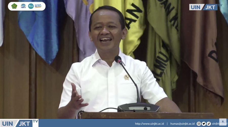 Menteri Investasi/Kepala Badan Koordinasi Penanaman Modal Bahlil Lahadalia saat hadir Kuliah Umum di Universitas Islam Negeri (UIN) Syarif Hidayatullah. (Tangkapan Layar Youtube Kementerian Investasi - BKPM)
