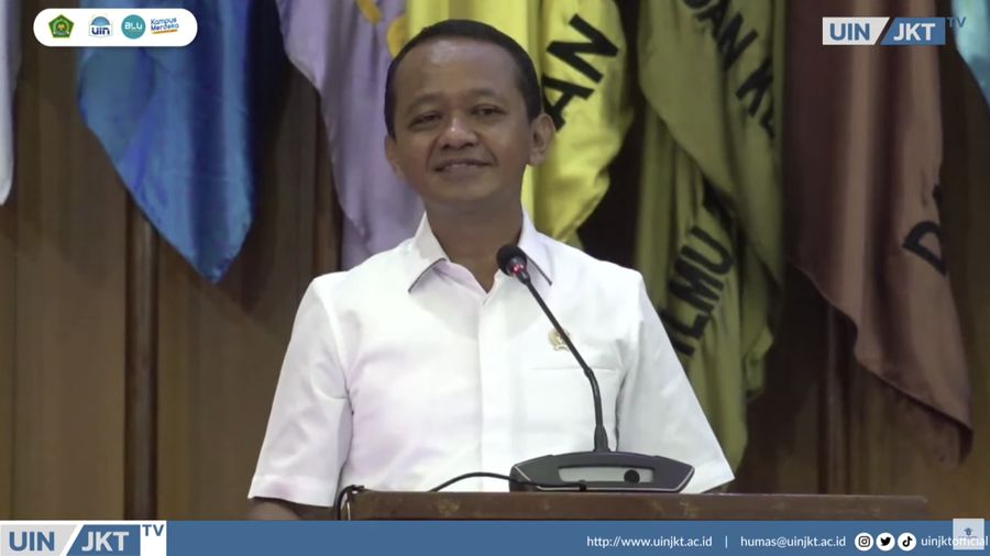 Menteri Investasi/Kepala Badan Koordinasi Penanaman Modal Bahlil Lahadalia saat hadir Kuliah Umum di Universitas Islam Negeri (UIN) Syarif Hidayatullah. (Tangkapan Layar Youtube Kementerian Investasi - BKPM)
