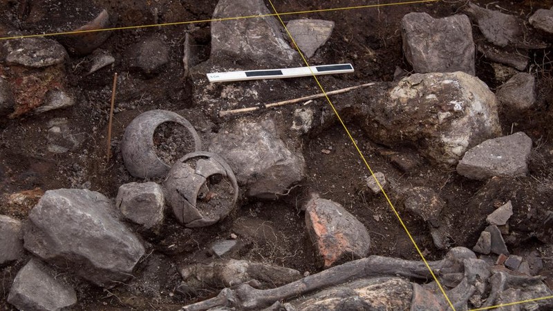 Para arkeolog dari Proyek Arkeologi Pacopampa bekerja di situs makam berusia 3.000 tahun yang mereka yakini mungkin menghormati seorang pemimpin agama elit di negara Andean sekitar tiga milenium lalu, di Pacopampa, Peru, 26 Agustus 2023. (Ministry of Culture of Peru/Handout via REUTERS)