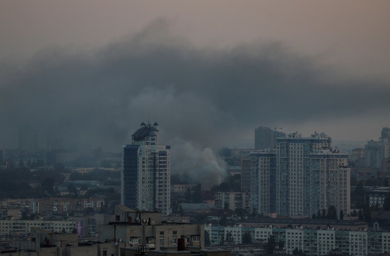 A view shows at the site of a residential area hit by a Russian drone and missile strikes strike, amid Russia's attack on Ukraine, in Kyiv region, Ukraine August 30, 2023.  Head of the National Police of Kyiv region Andrii Nebytov via Telegram/Handout via REUTERS ATTENTION EDITORS - THIS IMAGE HAS BEEN SUPPLIED BY A THIRD PARTY.