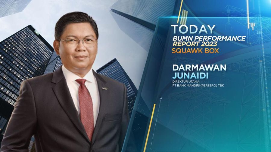 Direktur Utama PT Bank Mandiri (Persero) TBK Darmawan Junaidi dalam BUMN Perfomance Report 2023. (CNBC Indonesia TV)