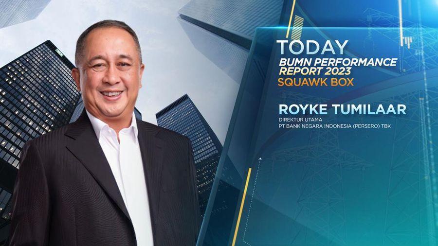 Direktur Utama PT Bank Negara Indonesia (BNI) Royke Tumilaar dalam BUMN Perfomance Report 2023. (CNBC Indonesia TV)