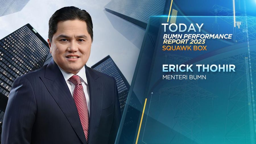 Menteri BUMN Erick Thohir dalam BUMN Perfomance Report 2023. (CNBC Indonesia TV)