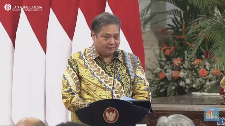 Menteri Koordinator Bidang Perekonomian (Menko Perekonomian), Airlangga Hartarto di acara Rapat Koordinasi Nasional Pengendalian Inflasi 2023.