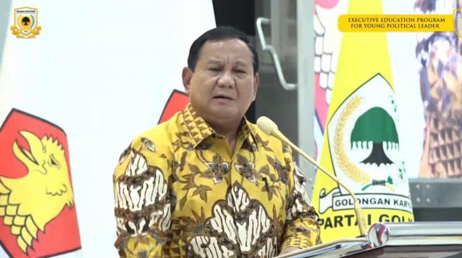 Prabowo Subianto di acara Golkar Institute. (YouTube Golkar Institute)