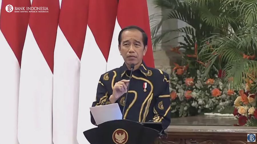 Presiden Joko Widodo Saat memberikan pidato dalam rapat koordinasi nasional pengendalian inflasi 2023. (Tangkapan Layar Youtube BI)