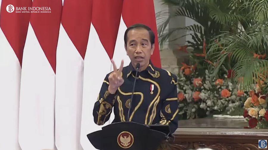 Presiden Joko Widodo Saat memberikan pidato dalam rapat koordinasi nasional pengendalian inflasi 2023. (Tangkapan Layar Youtube BI)