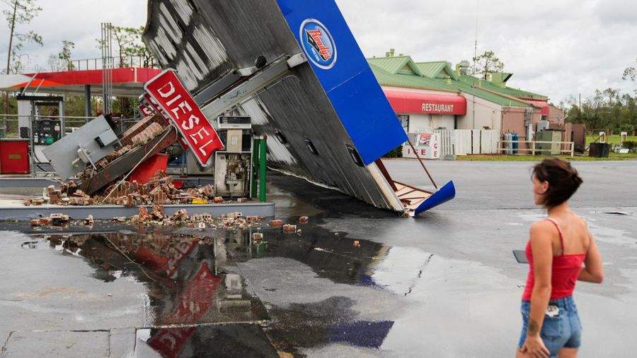 A view of a damaged McDonald's sign after the arrival of Hurricane Idalia in Perry, Florida, U.S., August 30, 2023. REUTERS/Cheney Orr