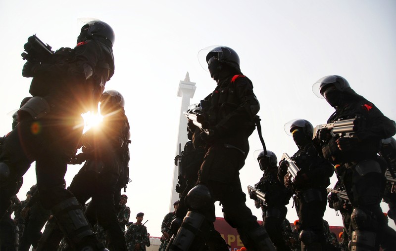 Kapolri Jenderal Listyo Sigit Prabowo bersama Panglima TNI Laksamana Yudo Margono memimpin Apel Gelar Pasukan Pengamanan KTT ASEAN ke-43 di Monas, Jakarta Pusat, Jumat (1/9/2023). (Dok. Detikcom/Azhar Bagas)