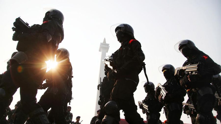 Kapolri Jenderal Listyo Sigit Prabowo bersama Panglima TNI Laksamana Yudo Margono memimpin Apel Gelar Pasukan Pengamanan KTT ASEAN ke-43 di Monas, Jakarta Pusat, Jumat (1/9/2023). (Dok. Detikcom/Azhar Bagas)