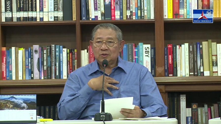 Ketua Majelis Tinggi Partai Demokrat Susilo Bambang Yudhoyono saat Sidang Majelis Tinggi Partai Demokrat. (Tangkapan Layar Youtube Partai Demokrat)