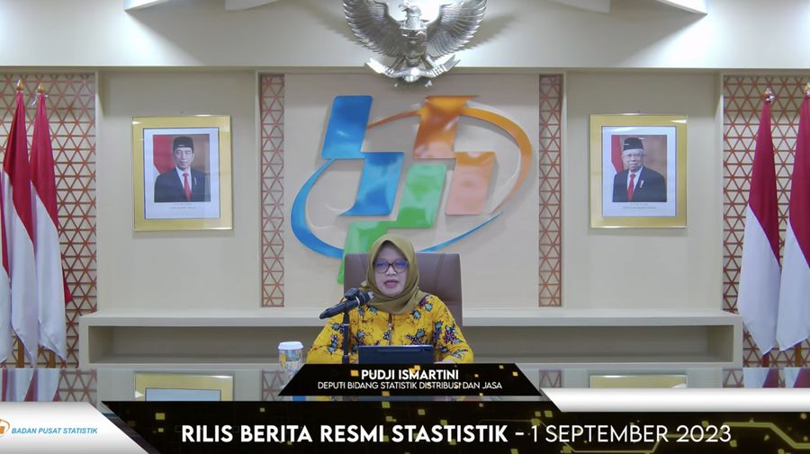 Pudji Ismartini, Deputi Bidang Statistik Distribusi dan Jasa BPS dalam acara rilis BPS 1 September 2023. (Tangkapan layar Youtube BPS Statistics)