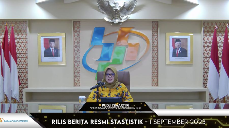 Pudji Ismartini, Deputi Bidang Statistik Distribusi dan Jasa BPS dalam acara rilis BPS 1 September 2023. (Tangkapan layar Youtube BPS Statistics)