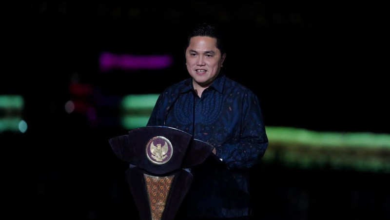 Presiden RI Jokowi dalam acara peresmian revitalisasi Taman Mini Indonesia Indah (TMII) di TMII Archipelago, Jakarta, pada Jumat malam, 1 September 2023. (Dok Kementerian BUMN)