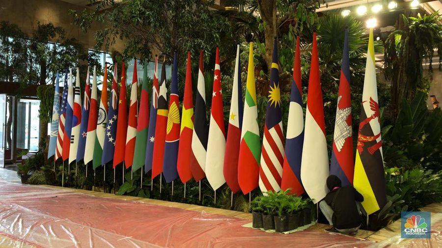 Suasana vanue KTT ASEAN di JCC, Senayan, Jakarta, Sabtu (2/9/2023). (CNBC Indonesia/Tri Susilo)