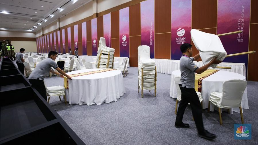 Suasana vanue KTT ASEAN di JCC, Senayan, Jakarta, Sabtu (2/9/2023). (CNBC Indonesia/Tri Susilo)