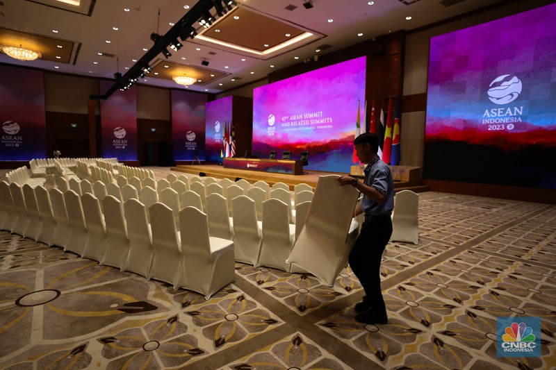 Suasana vanue KTT ASEAN di JCC, Senayan, Jakarta, Sabtu (2/9/2023). (CNBC Indonesia/Tri Susilo)