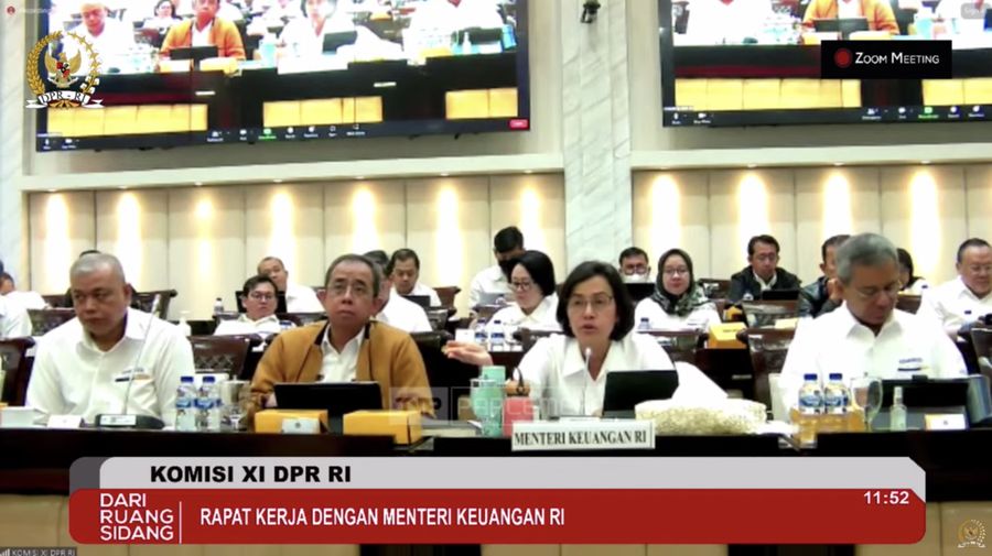 Menteri Keuangan Sri Mulyani saat Rapat Kerja dengan Komisi XI DPR RI. (Tangkapan Layar Youtube Komisi XI DPR RI Channel)