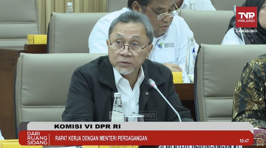 Menteri Perdagangan Zulkifli Hasan saat menyampaikan paparan Rapat Kerja dengan Komisi VI DPR RI. (Tangkapan Layar Youtube DPR RI)