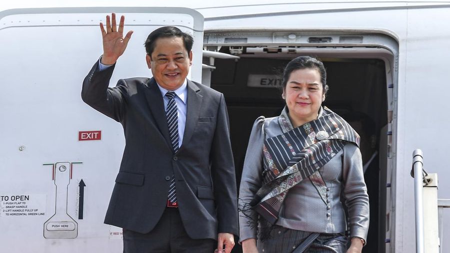 The plane escorting the Prime Minister of Malaysia Anwar Ibrahim arrives at the VVIP Terminal of Soekarno Hatta Airport, Banten, Monday (4/9/2023). Media Center of ASEAN Summit 2023/Raisan Al Farisi/aww/ratih. *** Local Caption *** Pesawat yang membawa Perdana Menteri Malaysia Anwar Ibrahim tiba di Terminal VVIP Bandara Soekarno Hatta, Banten, Senin (4/9/2023). Media Center KTT ASEAN 2023/Raisan Al Farisi/aww.