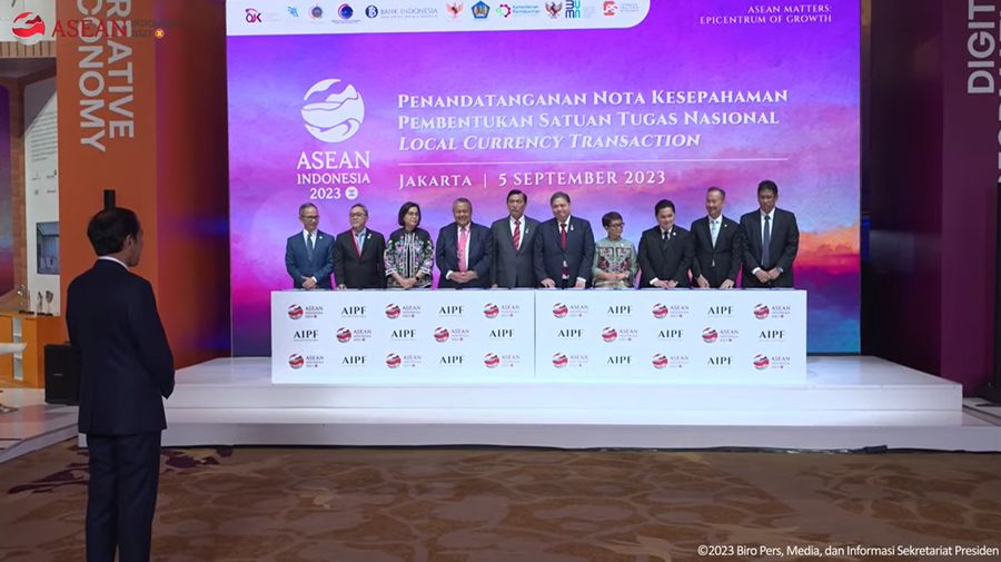 Penandatanganan Nota Kesepahaman Pembentukan Satuan Tugas Nasional, Local Currency Transation. (Tangkapan Layar)