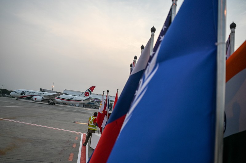 The plane carrying Sultan Brunei Darussalam Hassanal Bolkiah arrived at the VVIP Gate of Soekarno Hatta Airport, Banten, Monday (4/9/2023). Media Center of The ASEAN Summit 2023/Raisan Al Farisi/aww/mifta. *** Local Caption *** Pesawat yang membawa Sultan Brunei Darussalam Hassanal Bolkiah tiba di Terminal VVIP Bandara Soekarno Hatta, Banten, Senin (4/9/2023). Media Center KTT ASEAN 2023/Raisan Al Farisi/aww.