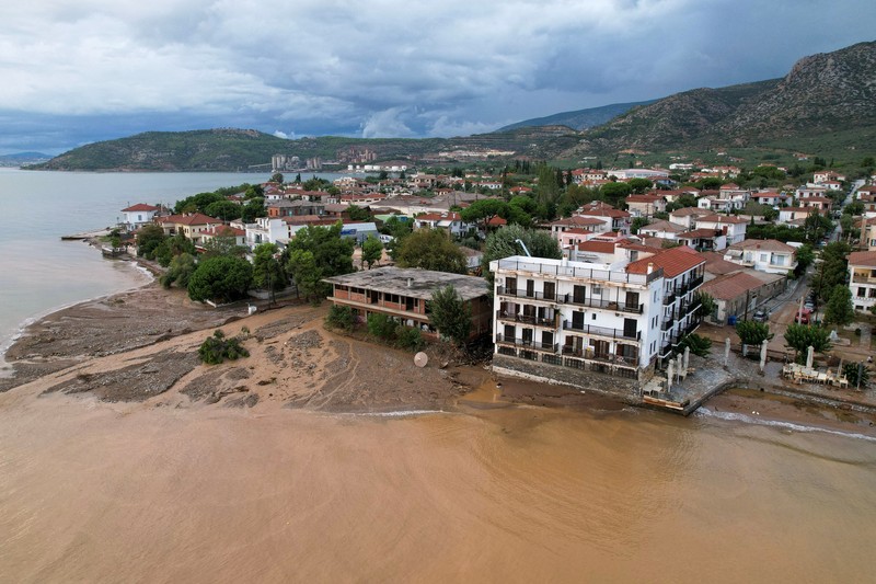 View of a collapsed road, as storm Daniel hits central Greece, in the village of Kala Nera, Greece, September 7, 2023. REUTERS/Stamos Prousalis