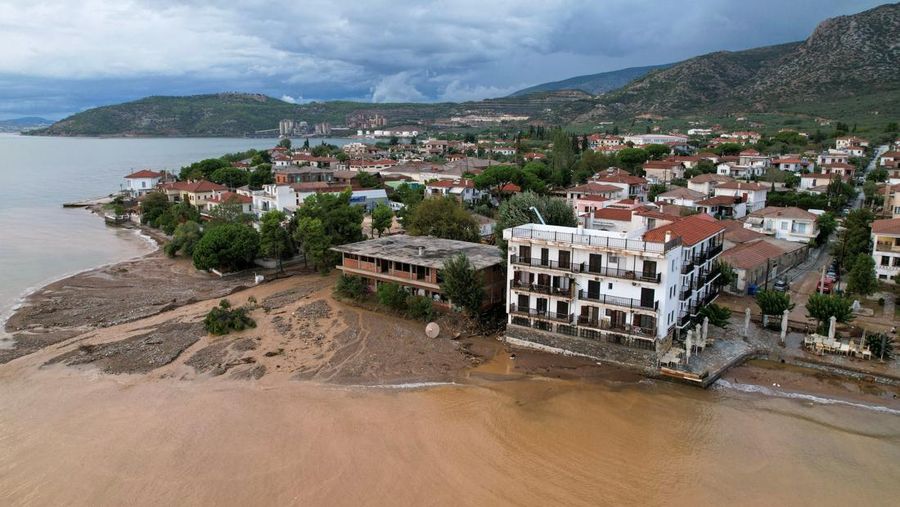 View of a collapsed road, as storm Daniel hits central Greece, in the village of Kala Nera, Greece, September 7, 2023. REUTERS/Stamos Prousalis