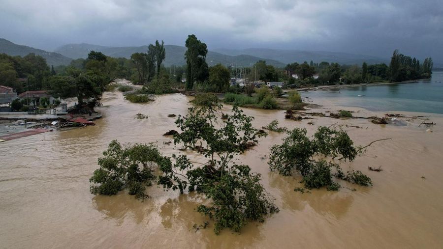 View of a collapsed road, as storm Daniel hits central Greece, in the village of Kala Nera, Greece, September 7, 2023. REUTERS/Stamos Prousalis