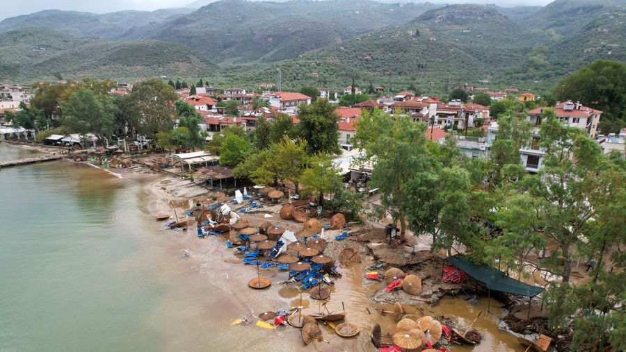 View of a collapsed road, as storm Daniel hits central Greece, in the village of Kala Nera, Greece, September 7, 2023. REUTERS/Stamos Prousalis