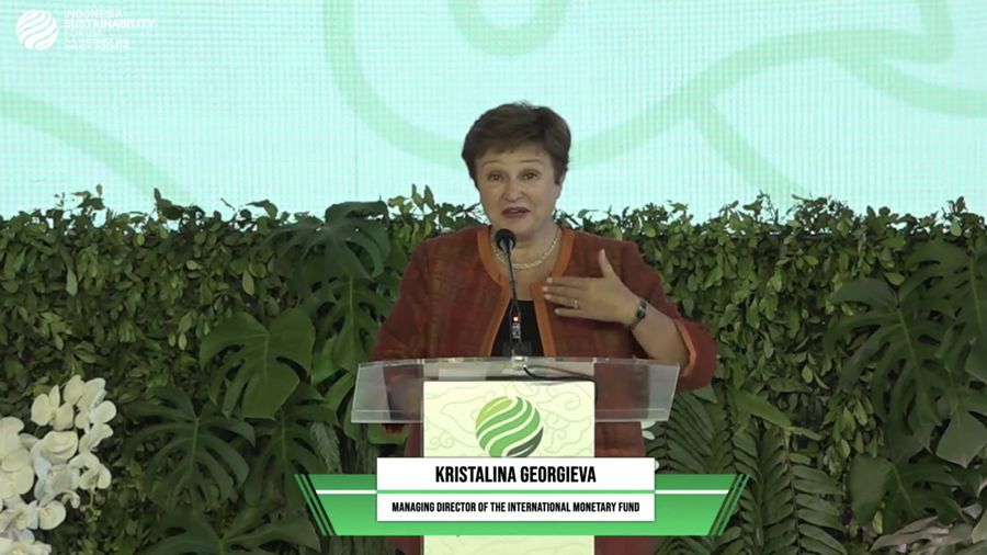 Managing Director IMF Kristalina Georgieva dalam Indonesia Sustainability Forum 2023. (Tangkapan Layar youtube  Kemenko Bidang Kemaritiman dan Investasi RI)