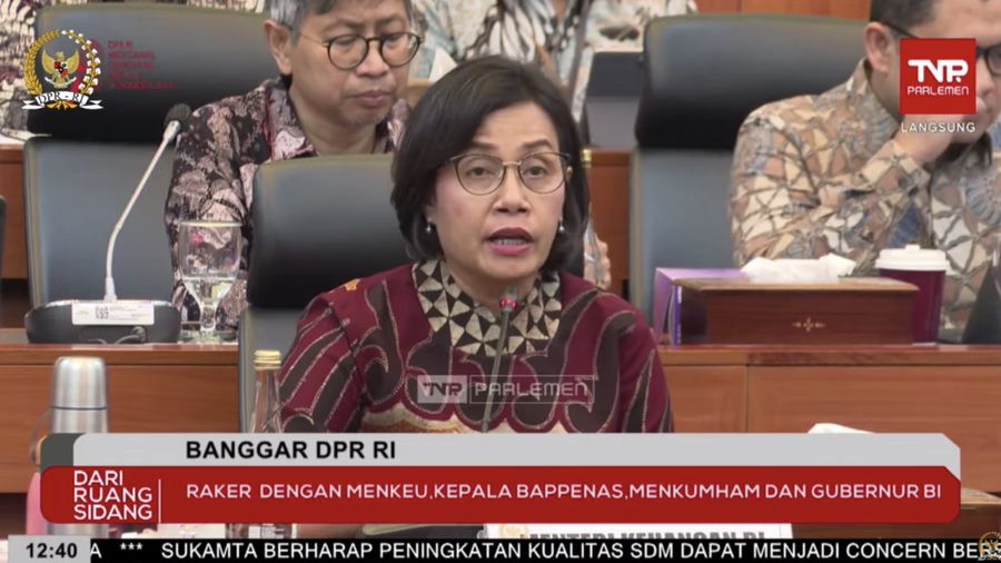 Menteri Keuangan Sri Mulyani Indrawati saat memaparkan dalam banggar DPR RI Raker dengan pemerintah. (Tangkapan Layar Youtube Banggar DPR RI)