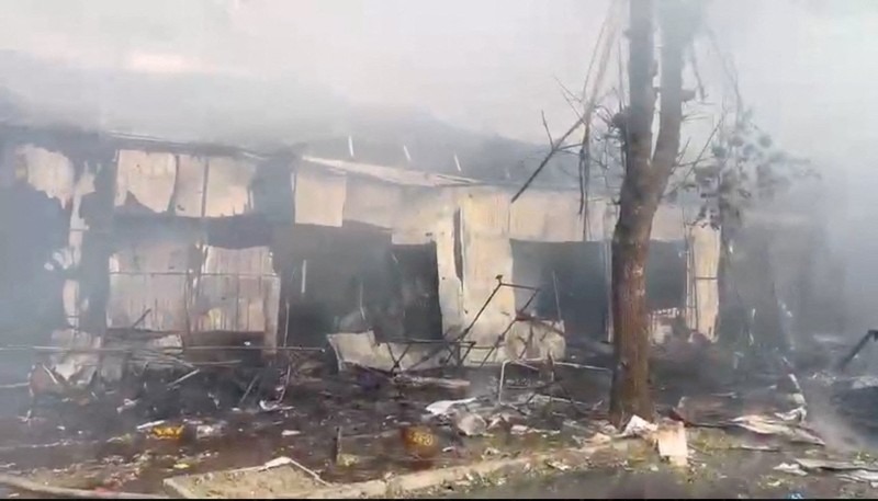 Emergency services work following an attack on the city of Kostiantynivka in eastern Ukraine, September 6, 2023, according to presidential adviser Mykhailo Podolyak, in this still image from video obtained from social media. Emergency services work following an attack on the city of Kostiantynivka in eastern Ukraine, September 6, 2023, according to presidential adviser Mykhailo Podolyak, in this still image from video obtained from social media. (Volodymyr Zelenskiy Via Telegram/via REUTERS)