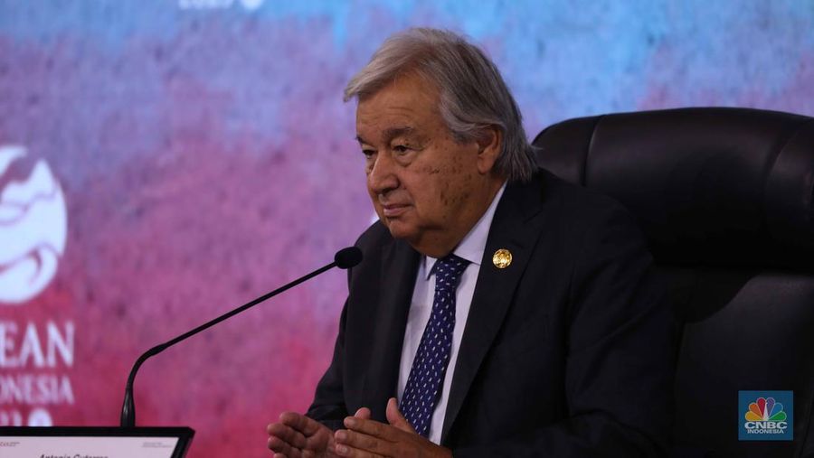 Sekretaris Jenderal (Sekjen) Perserikatan Bangsa-Bangsa (PBB) Antonio Guterres di KTT ASEAN, Kamis, (7/9/2023). (CNBC Indonesia/Tri Susilo)