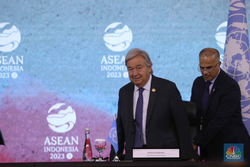 Sekretaris Jenderal (Sekjen) Perserikatan Bangsa-Bangsa (PBB) Antonio Guterres di KTT ASEAN, Kamis, (7/9/2023). (CNBC Indonesia/Tri Susilo) Sekretaris Jenderal (Sekjen) Perserikatan Bangsa-Bangsa (PBB) Antonio Guterres di KTT ASEAN, Kamis, (7/9/2023). (CNBC Indonesia/Tri Susilo)