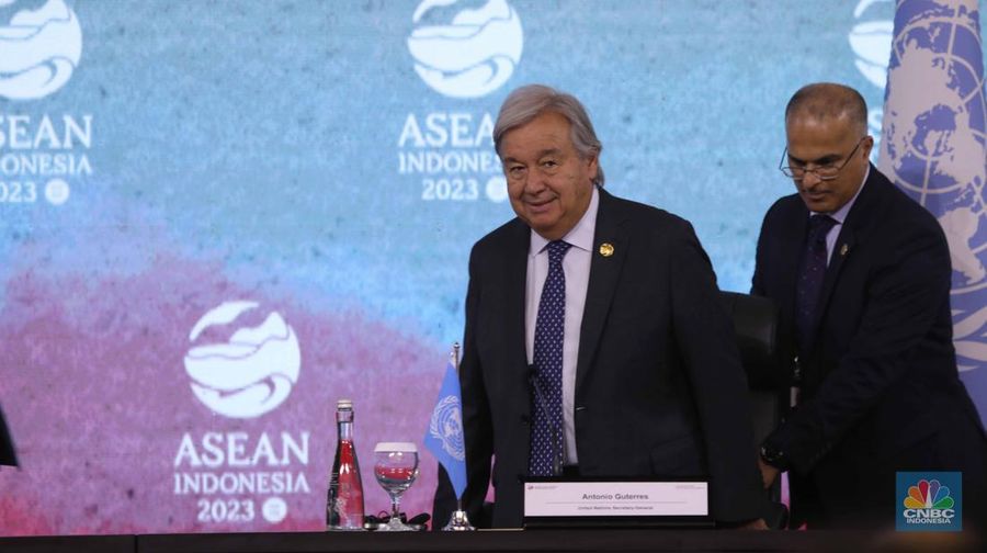 Sekretaris Jenderal (Sekjen) Perserikatan Bangsa-Bangsa (PBB) Antonio Guterres di KTT ASEAN, Kamis, (7/9/2023). (CNBC Indonesia/Tri Susilo)