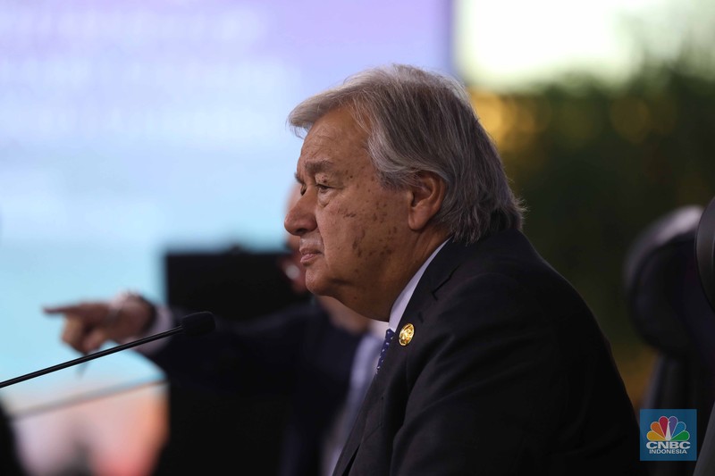 Sekretaris Jenderal (Sekjen) Perserikatan Bangsa-Bangsa (PBB) Antonio Guterres di KTT ASEAN, Kamis, (7/9/2023). (CNBC Indonesia/Tri Susilo)
