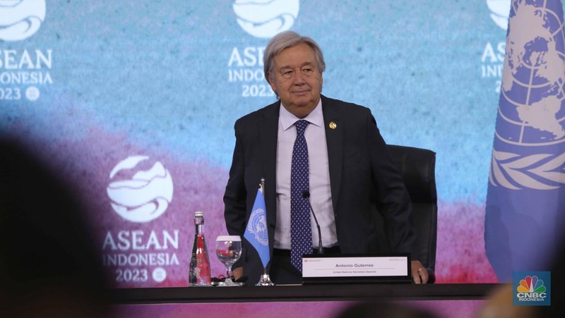 Sekretaris Jenderal (Sekjen) Perserikatan Bangsa-Bangsa (PBB) Antonio Guterres di KTT ASEAN, Kamis, (7/9/2023). (CNBC Indonesia/Tri Susilo)