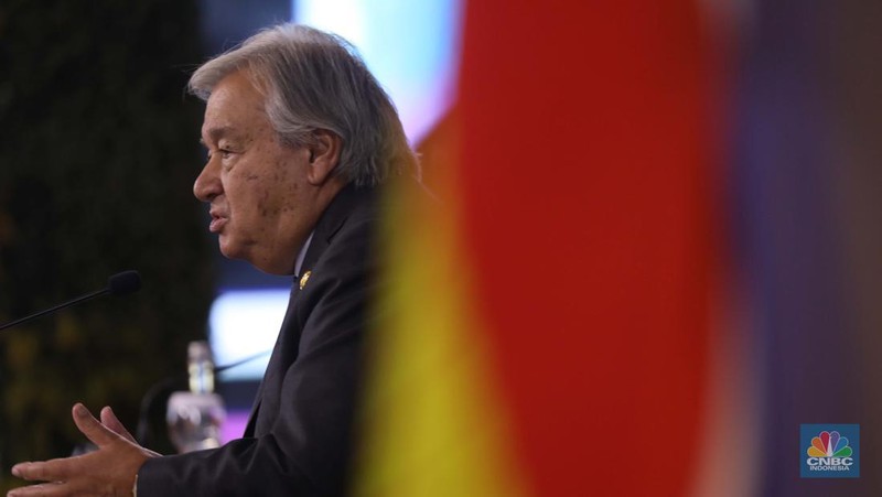 Sekretaris Jenderal (Sekjen) Perserikatan Bangsa-Bangsa (PBB) Antonio Guterres di KTT ASEAN, Kamis, (7/9/2023). (CNBC Indonesia/Tri Susilo)