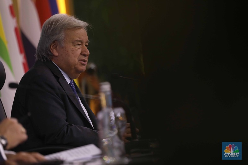 Sekretaris Jenderal (Sekjen) Perserikatan Bangsa-Bangsa (PBB) Antonio Guterres di KTT ASEAN, Kamis, (7/9/2023). (CNBC Indonesia/Tri Susilo)