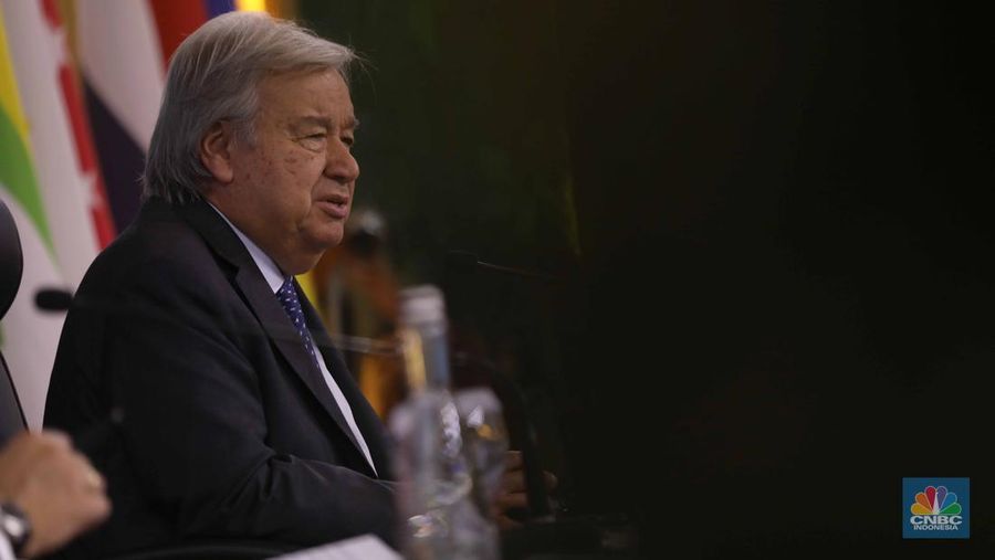 Sekretaris Jenderal (Sekjen) Perserikatan Bangsa-Bangsa (PBB) Antonio Guterres di KTT ASEAN, Kamis, (7/9/2023). (CNBC Indonesia/Tri Susilo)