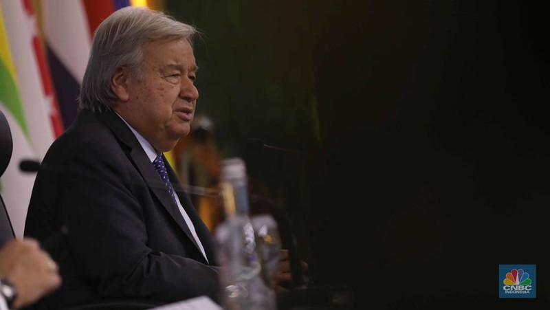 Sekretaris Jenderal (Sekjen) Perserikatan Bangsa-Bangsa (PBB) Antonio Guterres di KTT ASEAN, Kamis, (7/9/2023). (CNBC Indonesia/Tri Susilo)