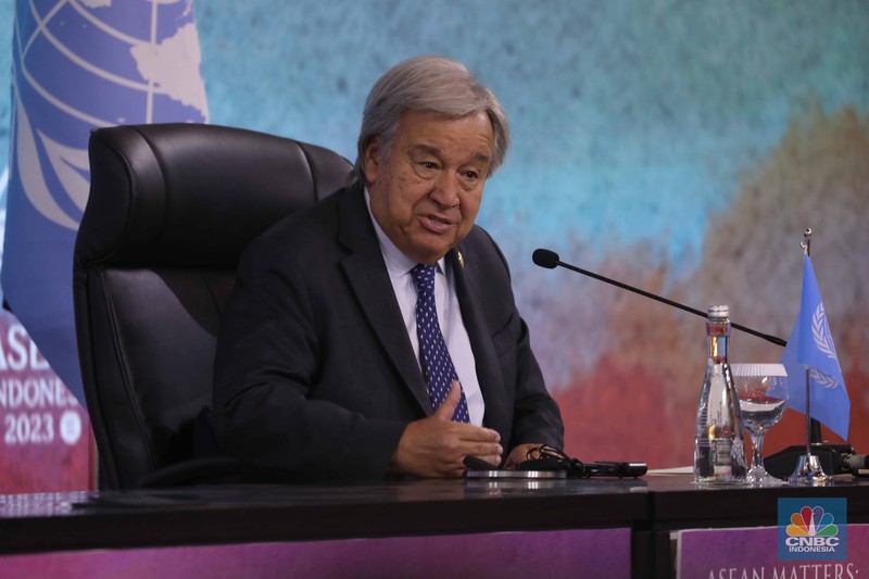 Sekretaris Jenderal (Sekjen) Perserikatan Bangsa-Bangsa (PBB) Antonio Guterres di KTT ASEAN, Kamis, (7/9/2023). (CNBC Indonesia/Tri Susilo) Sekretaris Jenderal (Sekjen) Perserikatan Bangsa-Bangsa (PBB) Antonio Guterres di KTT ASEAN, Kamis, (7/9/2023). (CNBC Indonesia/Tri Susilo)