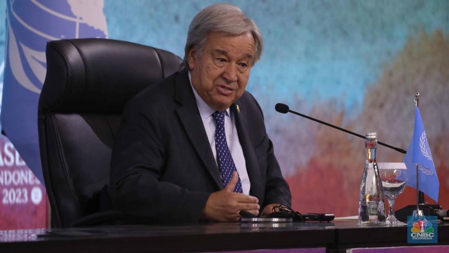 Sekretaris Jenderal (Sekjen) Perserikatan Bangsa-Bangsa (PBB) Antonio Guterres di KTT ASEAN, Kamis, (7/9/2023). (CNBC Indonesia/Tri Susilo