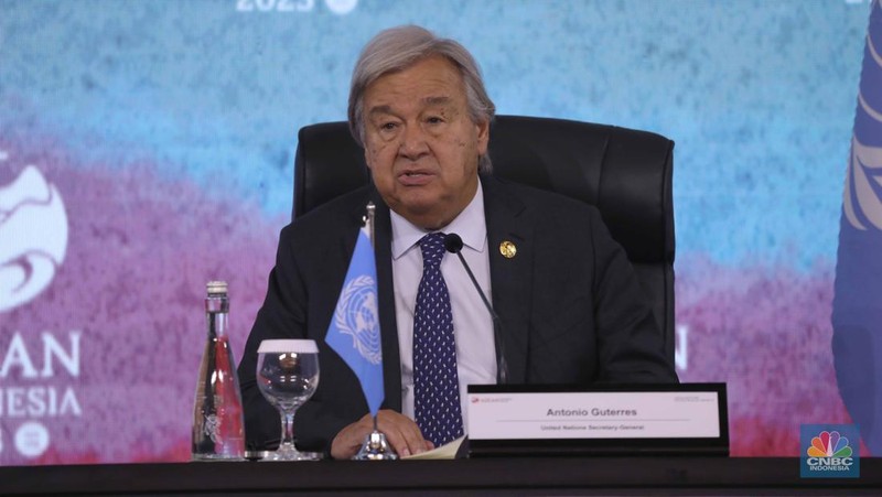 Sekretaris Jenderal (Sekjen) Perserikatan Bangsa-Bangsa (PBB) Antonio Guterres di KTT ASEAN, Kamis, (7/9/2023). (CNBC Indonesia/Tri Susilo)